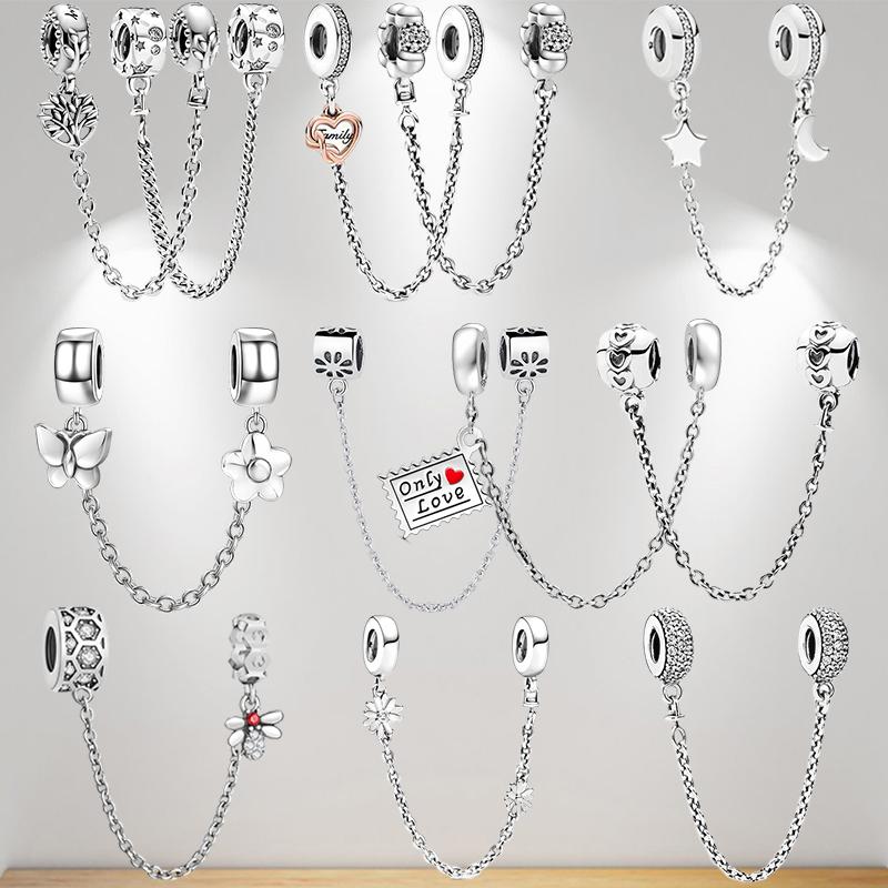 Новая цветочная цепочка безопасности круглая подвеска бусина подходит оригинальный браслет подвеска звезда луна бабочка DIY ювелирные изделия для женщин
