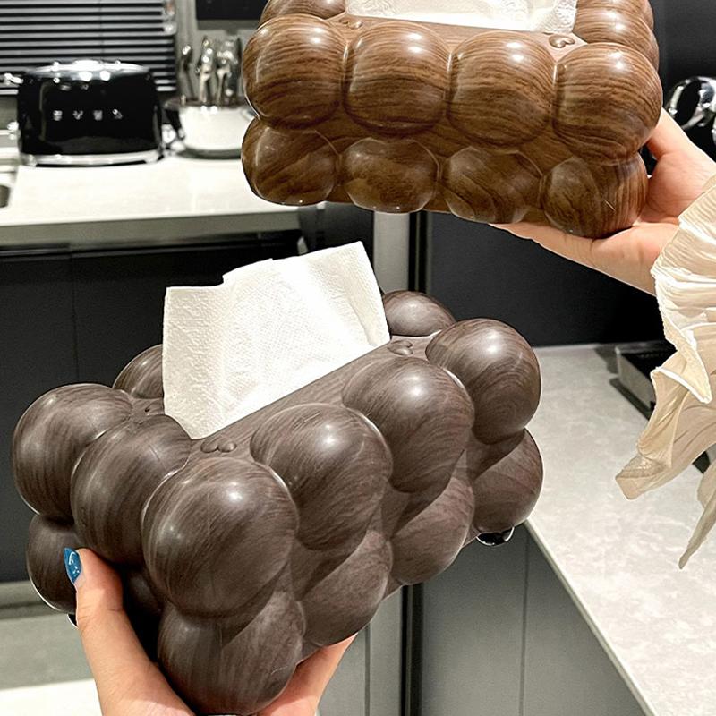 Retro Imitation Walnut Pattern Tissue Box Luxury Creative Plastic Household Napkin Box Living Room Advanced Sense Paper Box