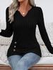 European & American Ribbed V-Neck Long Sleeve Top with Cut-Out Detail & Irregular Hem