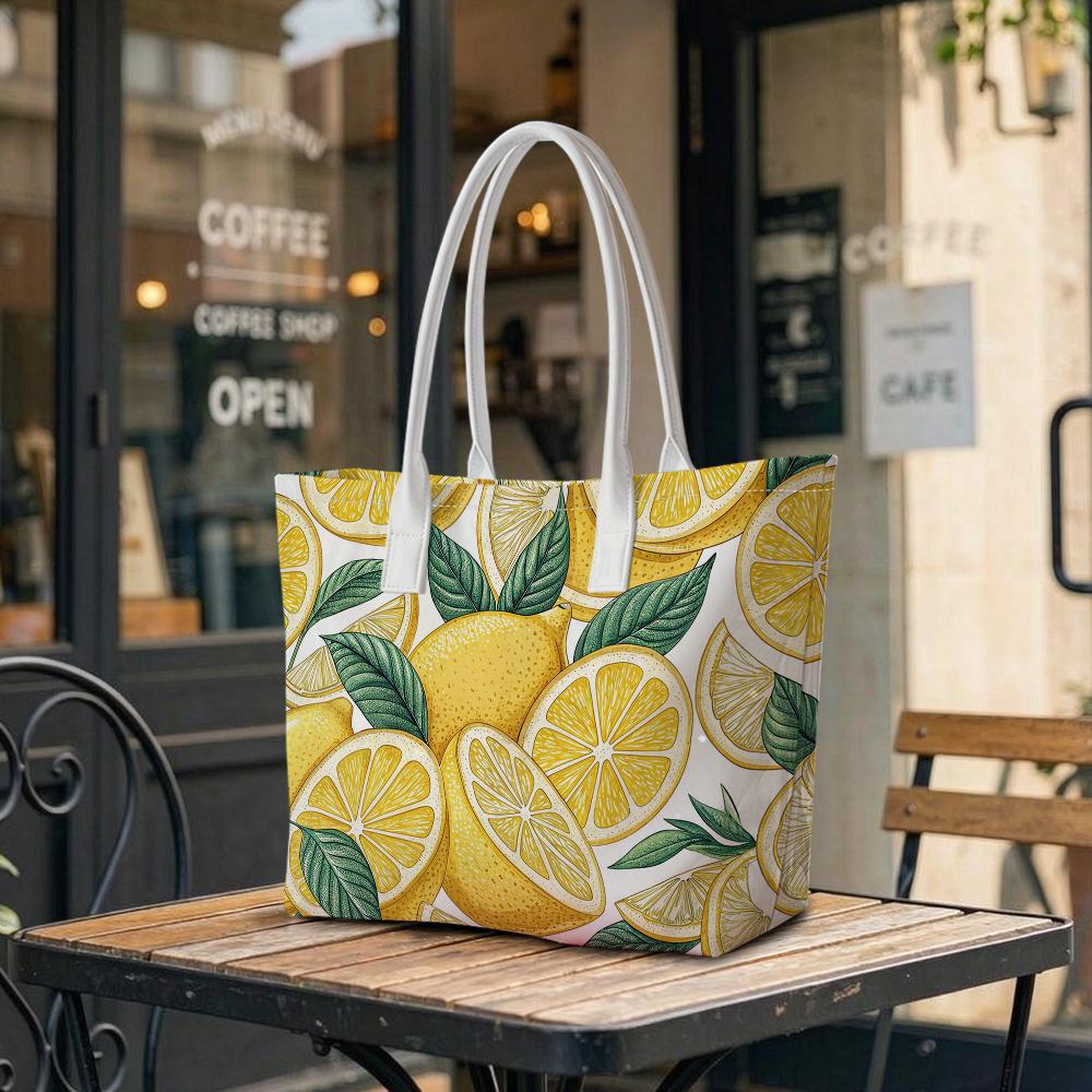 Lemon Print Tote Bag Fashion Casual Large Capacity Summer Outdoor Shopping Shoulder Bag