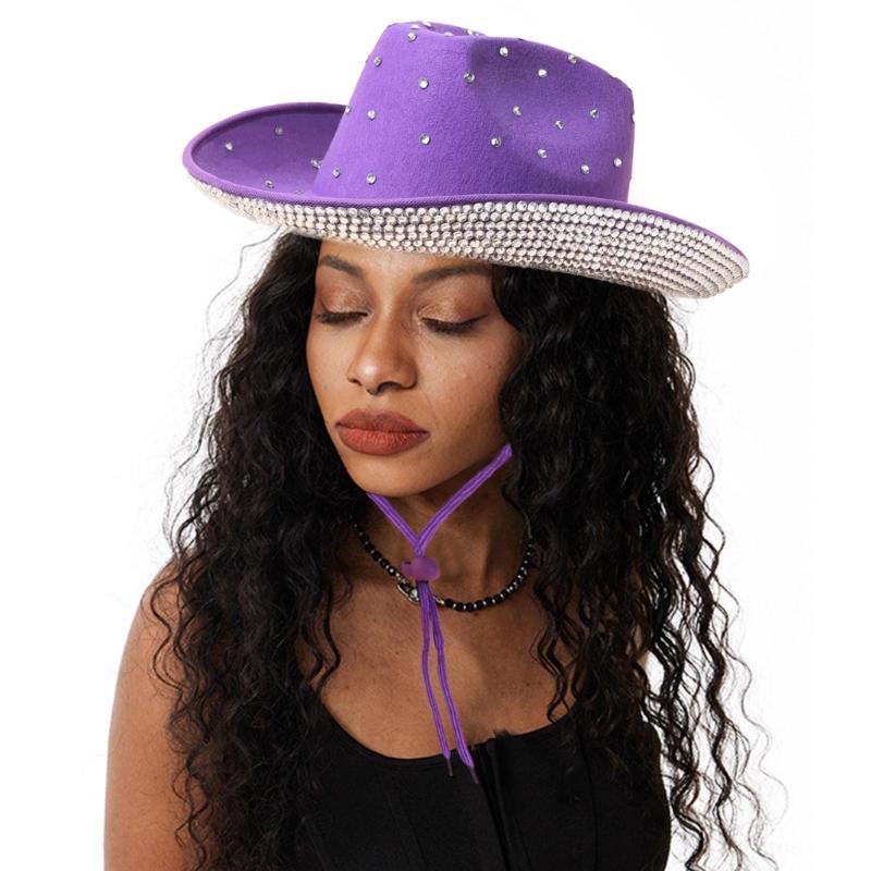 Отпускная ковбойская шляпа Панама Шляпа с хрустальными полями Стразы Ручная вышивка бисером Хрусталь для карнавалов Музыкальный фестиваль