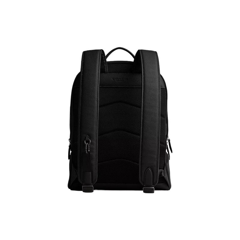 COACH 30 Logo Logo Zipper Closure Polished Pebble Texture Commuting Leather Backpack Backpack Large Men's Black
