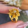 Кольцо с открытой шинкой в виде лотоса из древнего золота 24 карата с цирконом, новое китайское кольцо изысканного дизайна в стиле легкой роскоши, персонализированное нишевое украшение