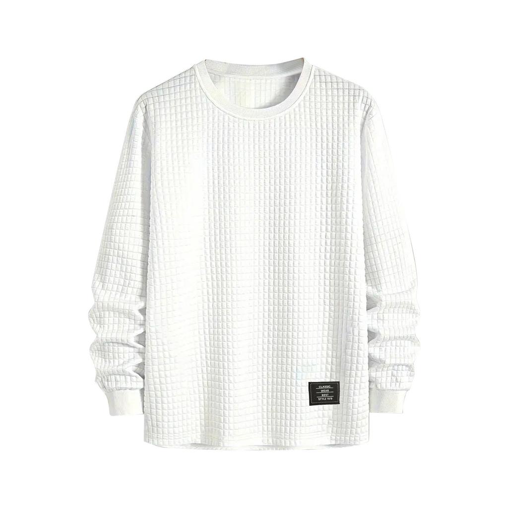 Мужская зимняя однотонная текстурированная толстовка с круглым вырезом, спортивная мужская толстовка большого размера в стиле кэжуал с круглым вырезом