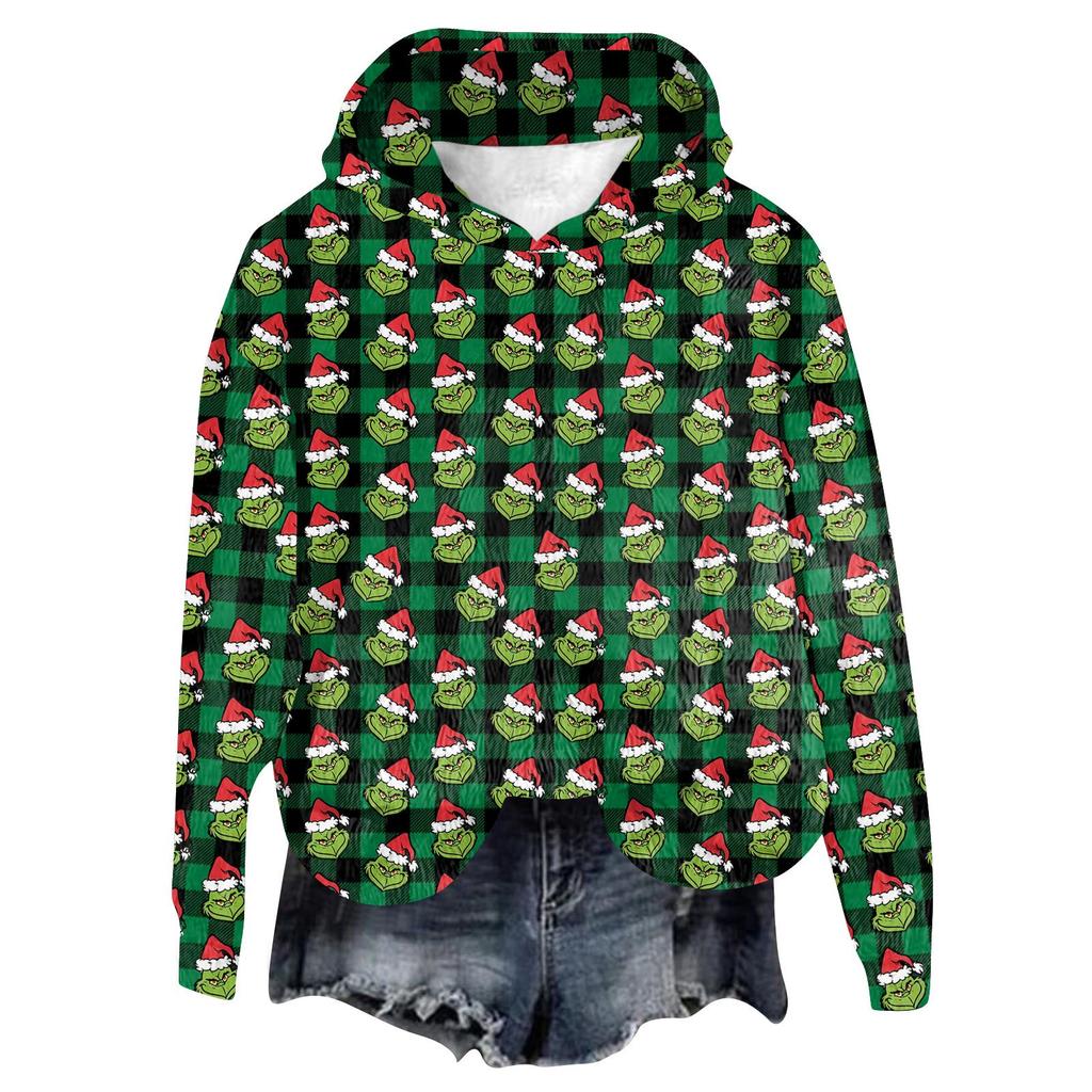 Женская фланелевая толстовка с капюшоном и длинными рукавами с рождественским принтом