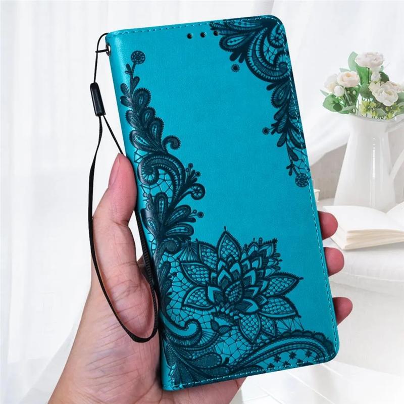 Роскошный кожаный чехол-книжка-бумажник с кружевом и цветком для Samsung Galaxy A04S A53 S21 S22 S23 Ultra Plus Xiaomi Redmi Note 11 iPhone 14 13 12 11 Pro Max