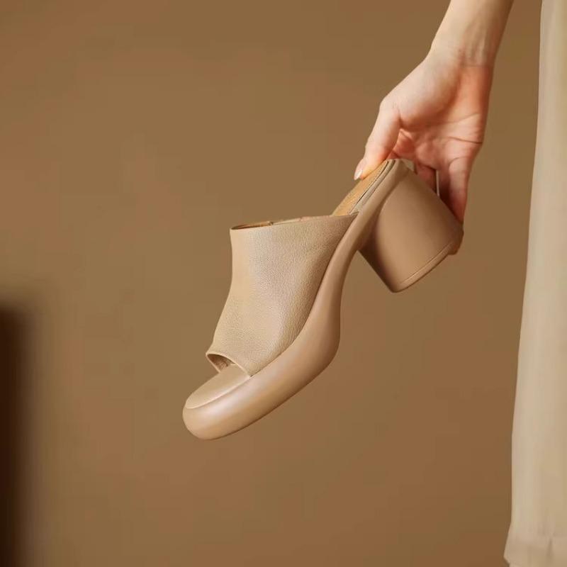 Модные элегантные женские тапочки из мягкой кожи на платформе One Word с широкой полосой 7 см на толстых высоких каблуках в стиле ретро в римском стиле