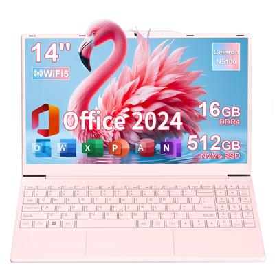 Розовый ноутбук для офиса, легкий, на процессоре Intel N5100, тихий и стабильный, с экраном 1920x1080, тонкий, с 16 ГБ оперативной памяти DDR4, расширяемой до 5000 мАч, беспроводной