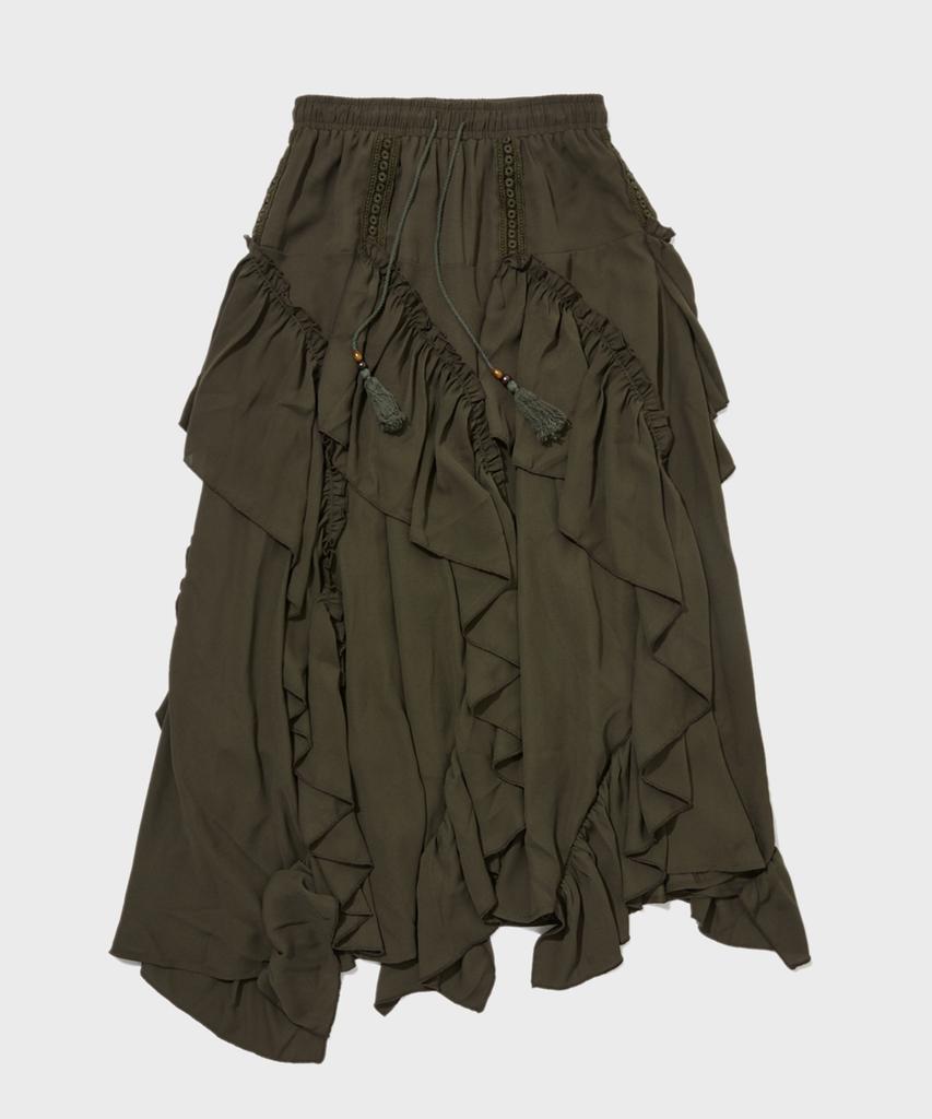 Penfield Boho Chic Diagonal Frill Skirt Olive_Fs2Ws88F