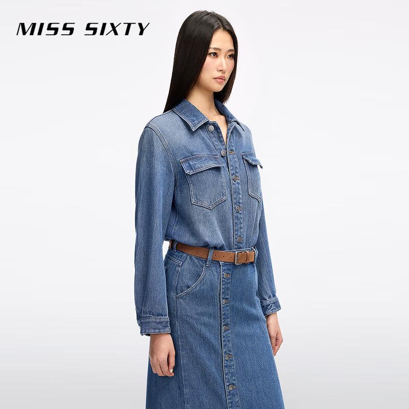 Miss Sixty Женское джинсовое платье-туника из лиоцелла с поясом, длинное, для работы