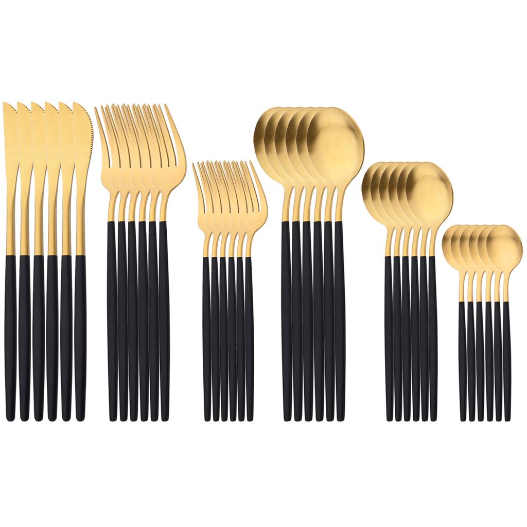 36Pcs Matte Stainless Steel Cutlery Set Mint Gold Dinnerware Set Knife Forks Coffee Spoon Silverware Western Kitchen Tableware