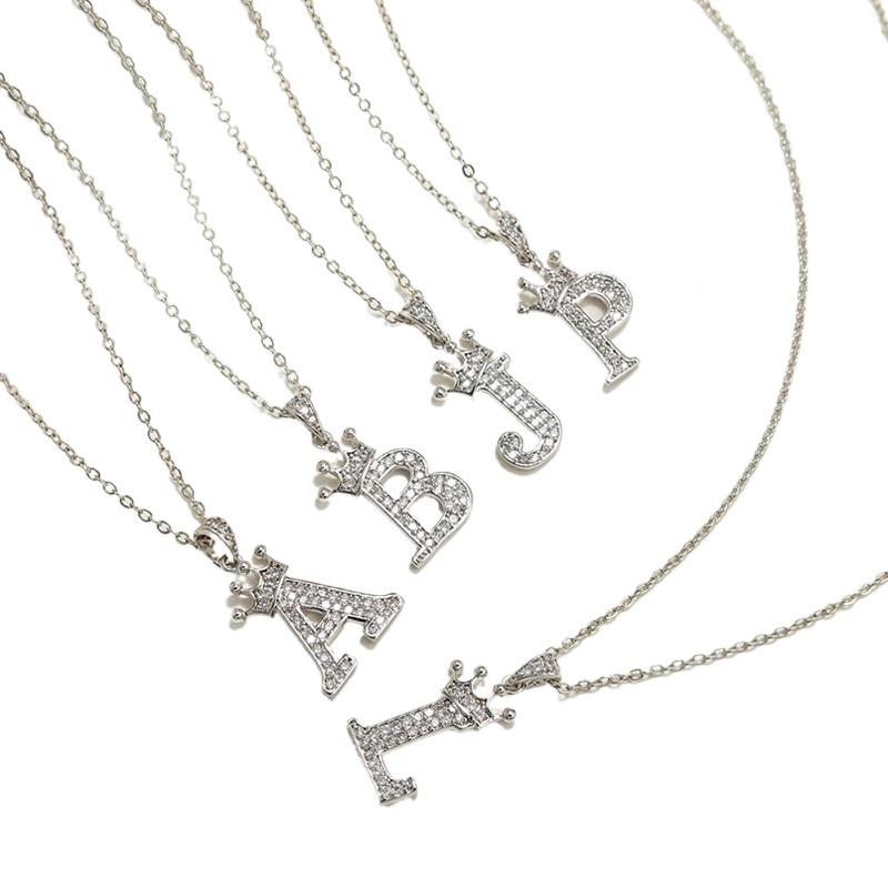 Унисекс AZ Алфавит Подвеска Модная Винтажная Цепочка Ювелирные Изделия Аксессуары Кристалл Циркон Подарки Ожерелья Новый Стиль Хип-Хоп Панк Корона