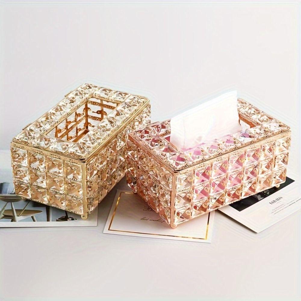 Light Luxury Paper Towel Storage Box Shiny Cube Paper Dispenser Living Room