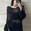 Hot Girl Top with Hollowed Out Woolen Fabric and Loose Design Long Sleeved See Through Women's Top