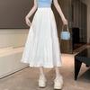 White A-Line Lace Midi Skirt: Spring/Summer 2025 High-Waisted Draping Cake Design