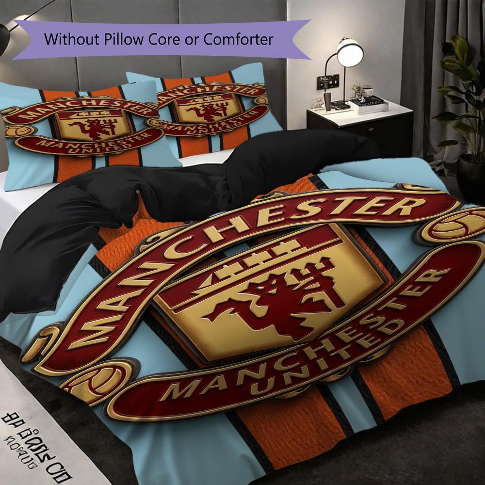 Manchester Emblem Three-piece set (1 * duvet cover + 2 * pillowcase, without core) 2D Flat Bedding set Duvet cover and pillowcase