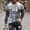 Винтажная футболка с графическим принтом Route 66 с длинным рукавом, Повседневная основа уличной моды