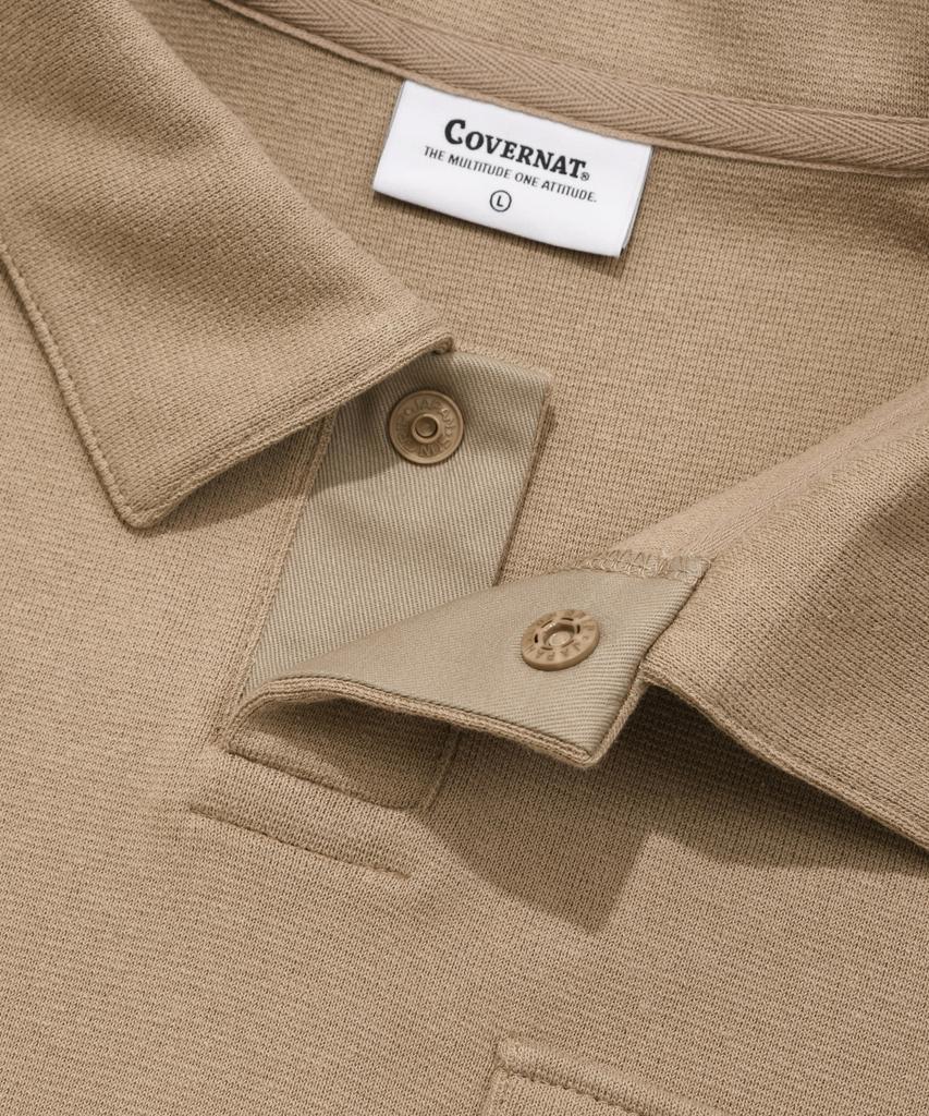 COVERNAT Open Collar Pocket T-Shirt Beige