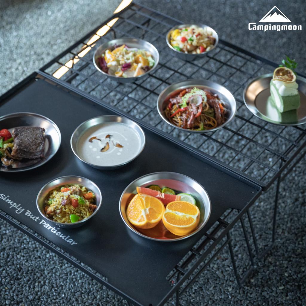 CAMPING MOON Tableware Camping Plate Stainless Steel Tableware Set 8 Pieces Comes with Canvas Case S395-2S