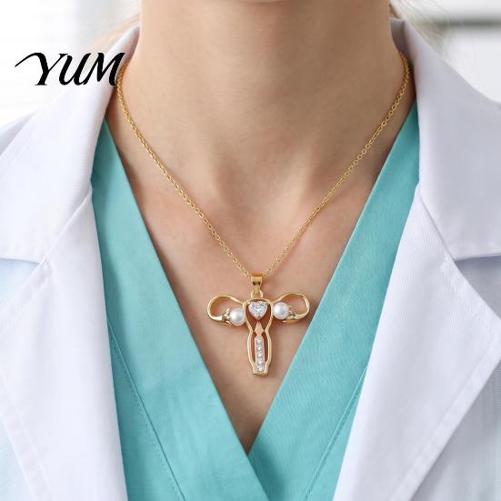 Gynecologist Uterus Necklace Necklace, Feminist Medical Symbol Pendant Obstetrician Statement School Graduation Present Jewelry with Faux Pearl