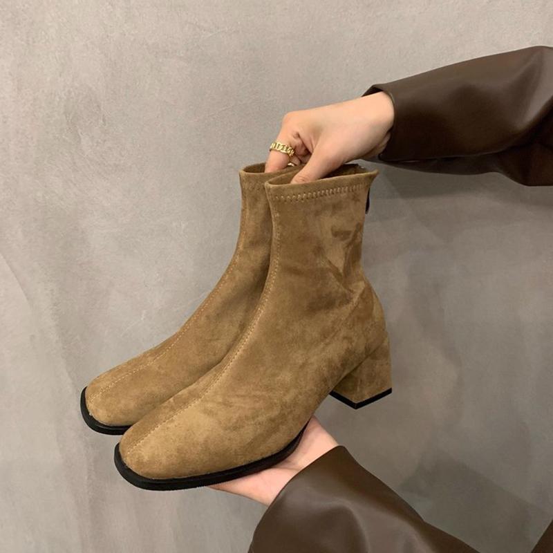 Fashion Vintage Women Slim Ankle Boots Fashion Elegant Square Toe Shoes Autumn High Heel Women's Short Booties