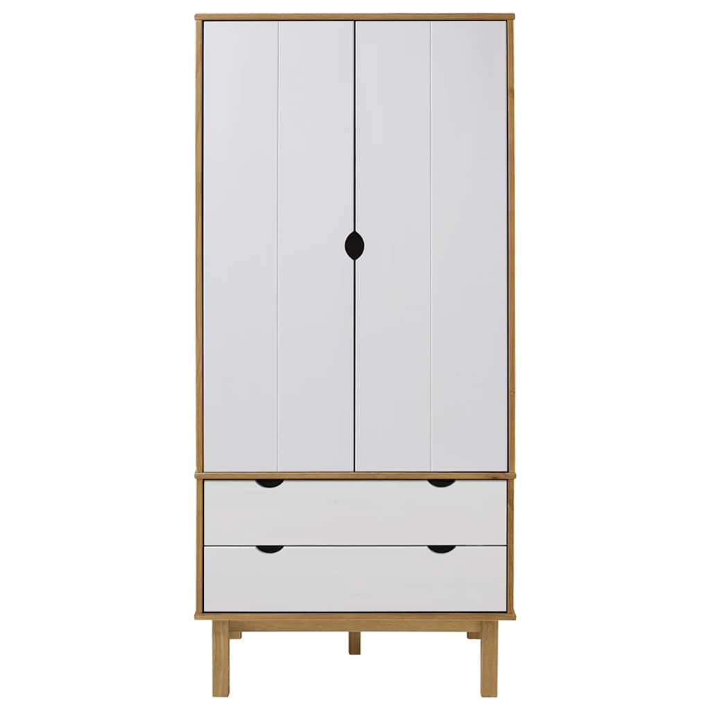 OTTA Wardrobe Brown & White 76.5 x 53 x 172 cm Solid Pine Wood