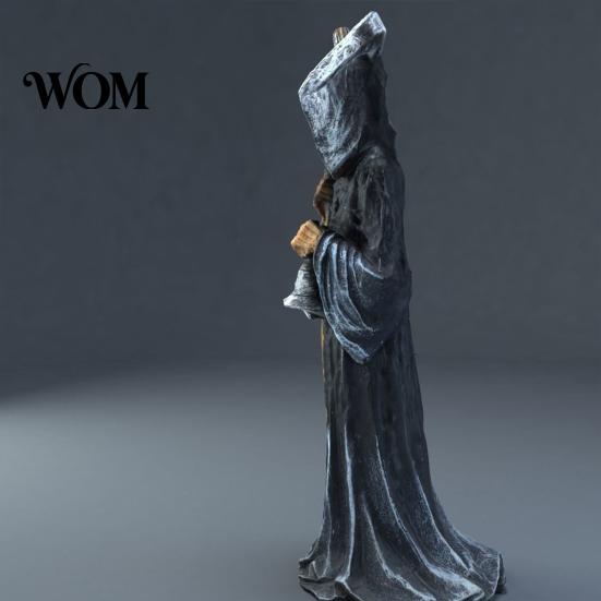 Gothic Santa Claus Figurine Grim Reaper Statue, Resin Hooded Figurine, Spooky Tabletop Ornament Mystical Outdoor Statue with Sickle And Bell