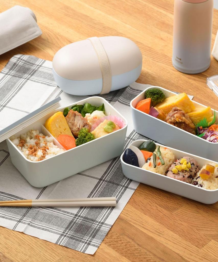 BRUNO Yamanaka Lacquer Lunch Dishwasher and Microwave No Size Two-Tier Box, Two-Tone, Safe, Gray, Included, RBHK013-GY