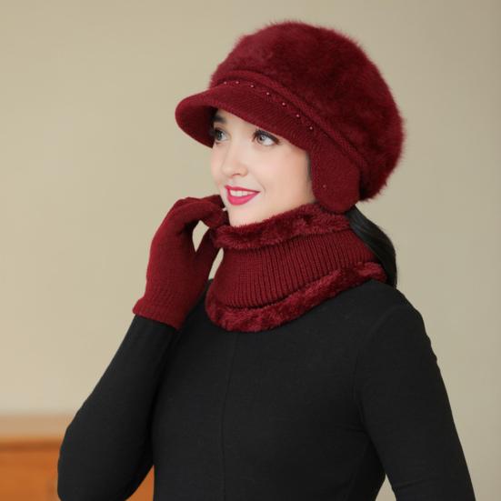 3 шт./комплект для женщин среднего возраста, зимняя шапка, шарф, перчатки, комплект, толстая трикотажная защита ушей