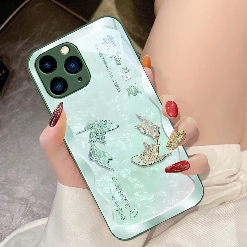 Удачи Кои Красный Для iPhone 16 Pro Max 15 Pro 14 13 12 Mini 11 XS Max XR 7 8 Plus SE 2022 Чехол для телефона из закаленного стекла