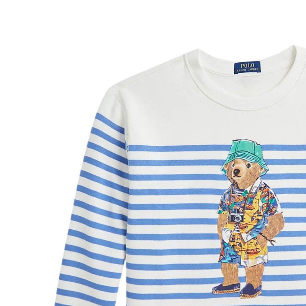Свитшот Polo Ralph Lauren В полоску Логотип Медведь Узор Круглый вырез Длинный рукав Детская одежда Белый 323965908001