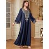 Middle East Cross-Border Dubai Loose Plus Size Long Sleeve Embroidery Dress Arabic Solid Women Clothes Robe Dress