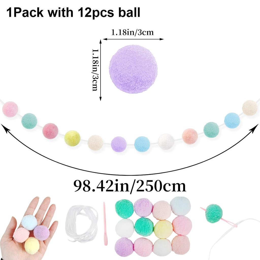 Pastel Pom Garland Hanging Easter Decorations Cute Rainbow Colorful Felt Ball Garland Baby Shower Birthday Party Supplies Favors 5