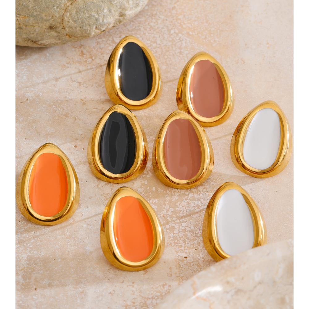 Yhpup Multi-Color Enamel Stud Earrings Waterproof Stainless Steel Daily Jewelry Mocha Black White Orange Color for Spring Summer