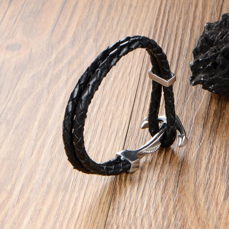 European and American jewelry, leather rope woven anchor bracelet, stainless steel bracelet