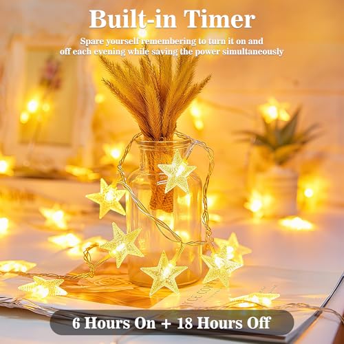 LED stars atmosphere light string 33 feet 100 light 8 pattern battery powered waterproof indoor outdoor decoration yellow