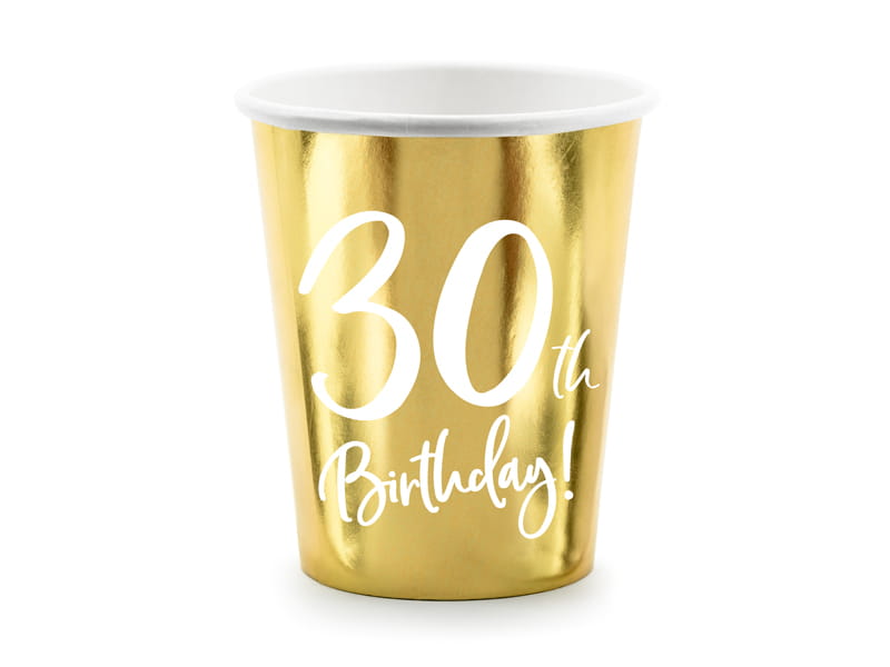 Kubeczki Papierowe 30Th Birthday Złote 6Szt/220Ml