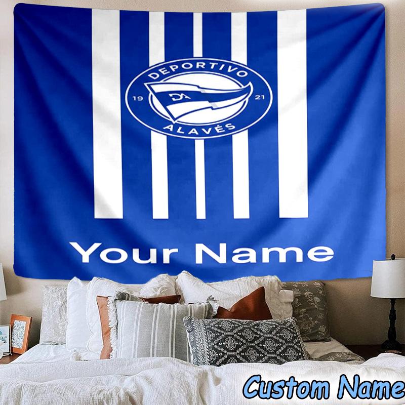 Custom Name Deportivo Alaves Crest Printed Tapestry, for Bedroom,Livingroom, dormitory, Large Wall Decor, Fabric Decor Fan Birthday Gifts