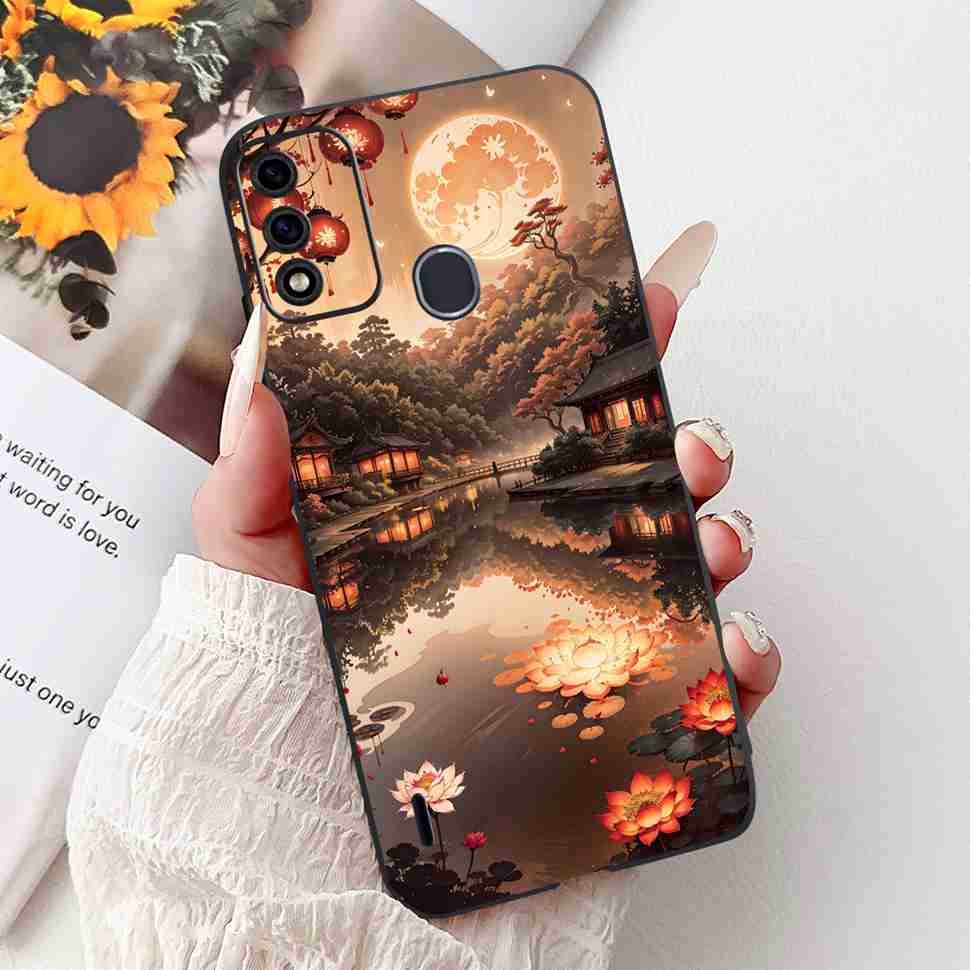For Itel A48 6.1" Case Fashion Painting Soft Silicone TPU Black Cover For ITEL A48 itel a48 Popular Design Flowers Phone Cases