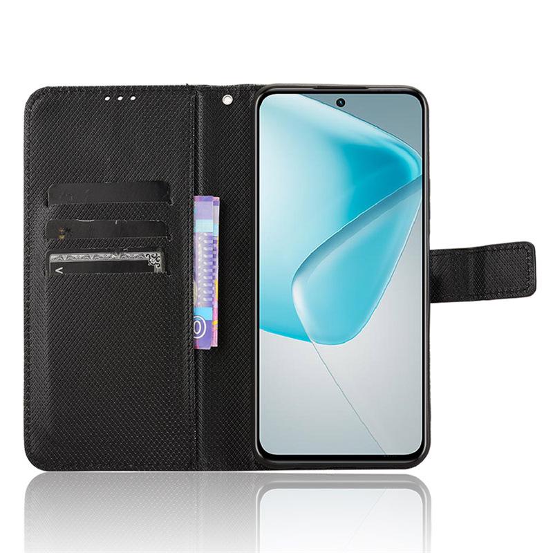 Совместимо с Infinix Hot 50 Pro+ 4G: Кожаный чехол-книжка со слотом для карт и текстурой под бриллиант