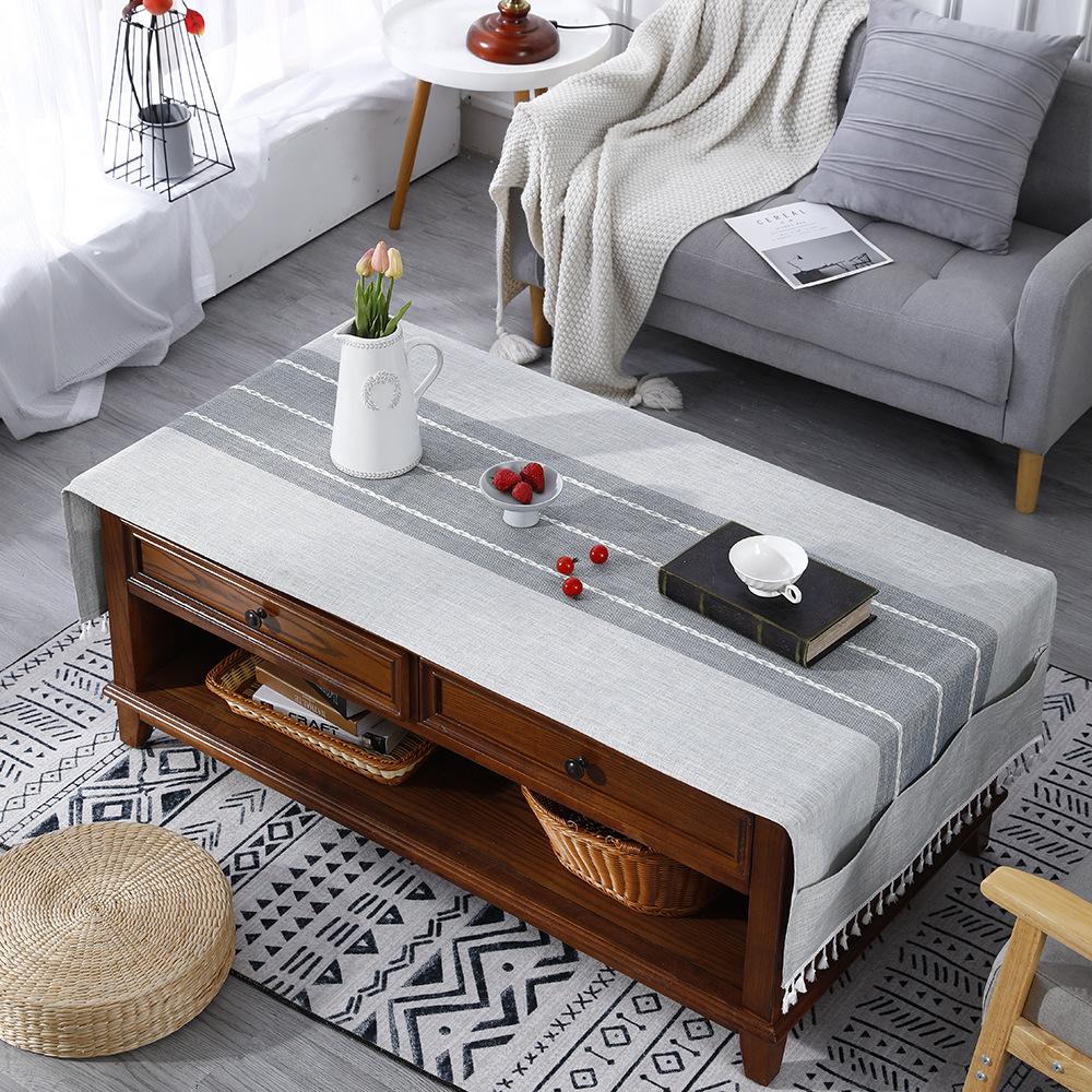 Rectangle Tablecloth Coffee Table Mat Table Mat Fabric Embroidery Jacquard Tassel Household Dust Cover