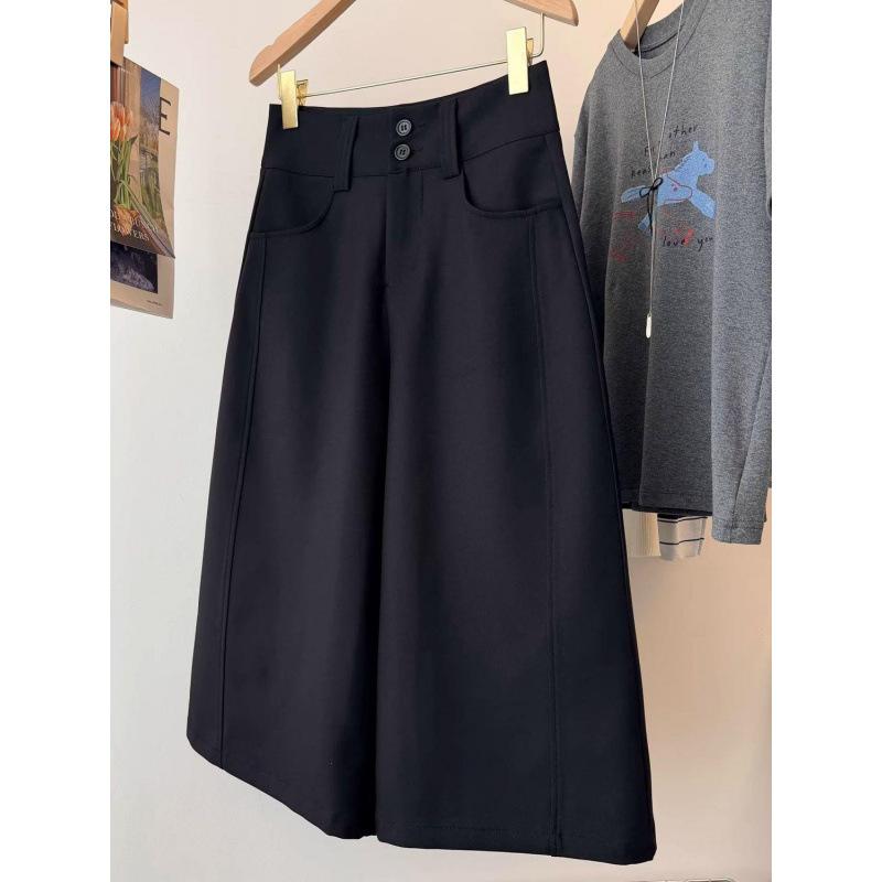 Black high waist loose wide legs straight casual suit material cropped pants women's spring and summer thin and thin shorts
