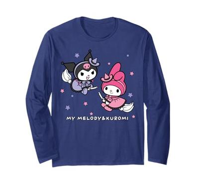 [Специальное предложение на Хэллоуин] Футболка с длинным рукавом My Melody & Kuromi 'Ночное небо' (дизайн США)