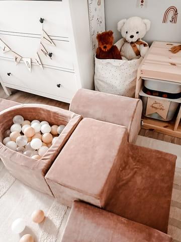 Foam playground with bridge and pool micro Velvet Soft Dark Beige + 100 balls: transparent, white, beige, gold