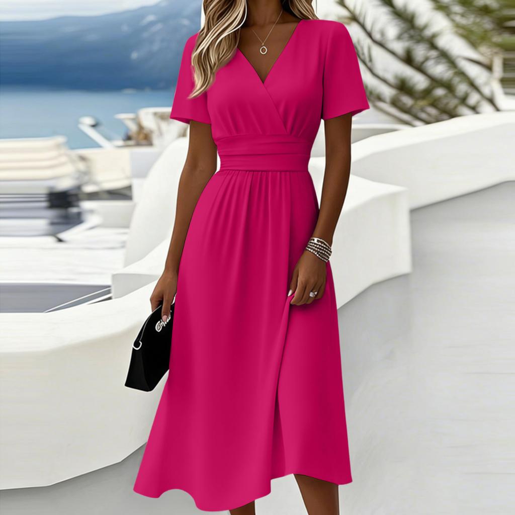 Женское повседневное модное платье-футболка с V-образным вырезом