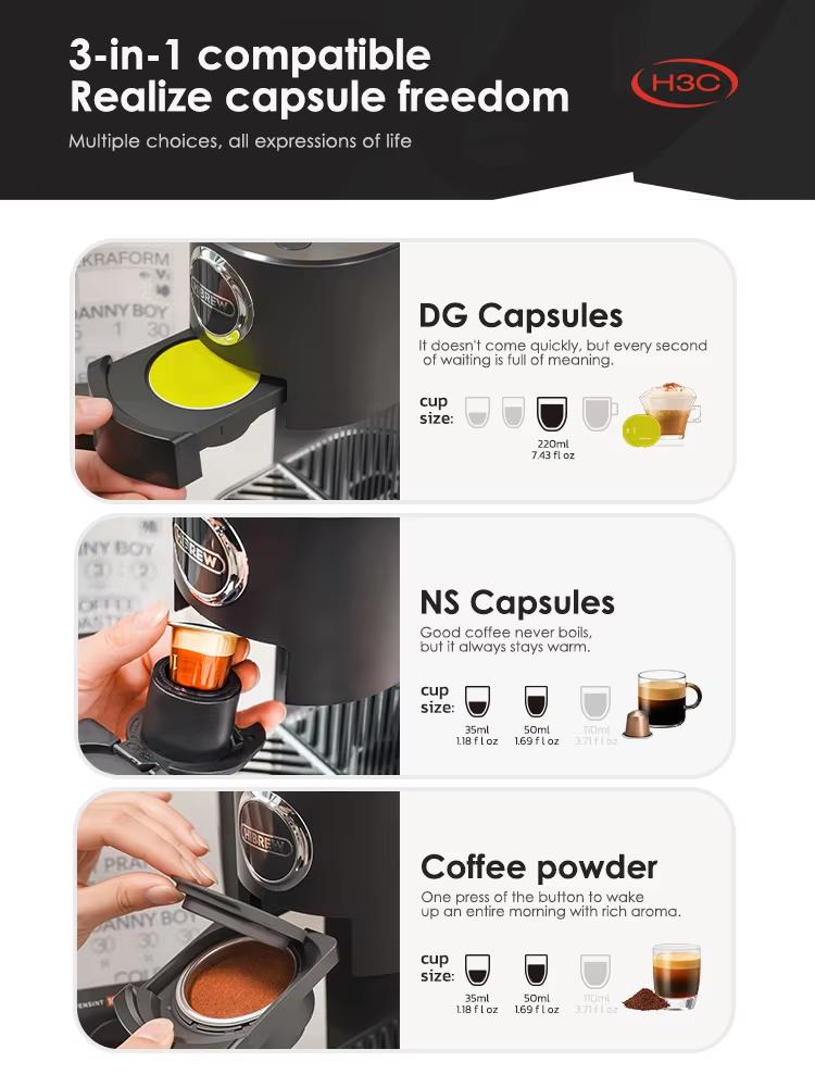 HiBREW 3 In 1 Multiple Capsule Coffee Machine Hot/Cold DG Cappuccino Nes Small Capsule Ground Coffee Cafeteria H3C