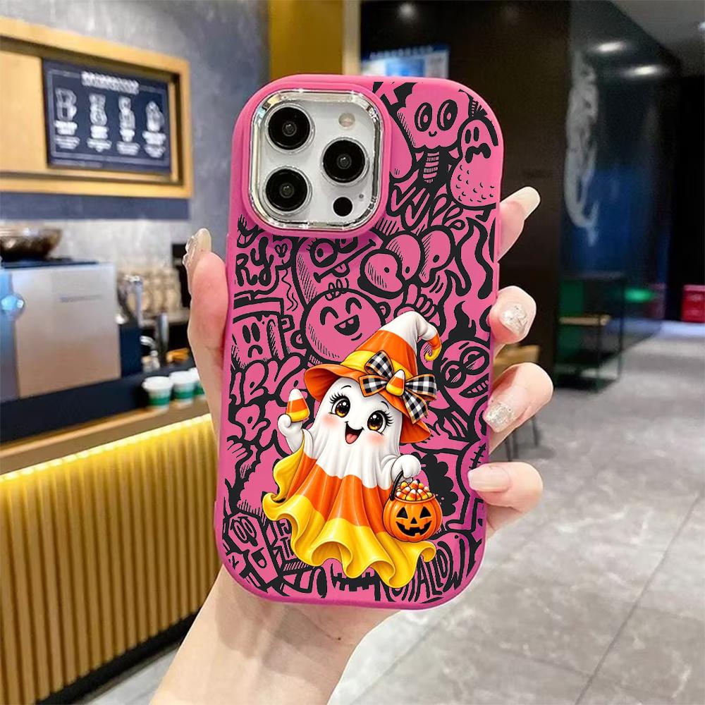 Phone Case: 2D flat design suitable for iPhone 18 17 16 15 14 13 Pro protective case, couple style, little corn ghost, Christmas and Halloween gift