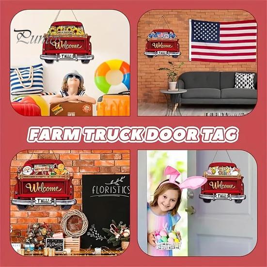 Подвесной приветственный знак на входной двери грузовика с 12 альтернативными сезонными праздничными декорациями, приветственный знак в форме грузовика на осень, День благодарения, Хэллоуин