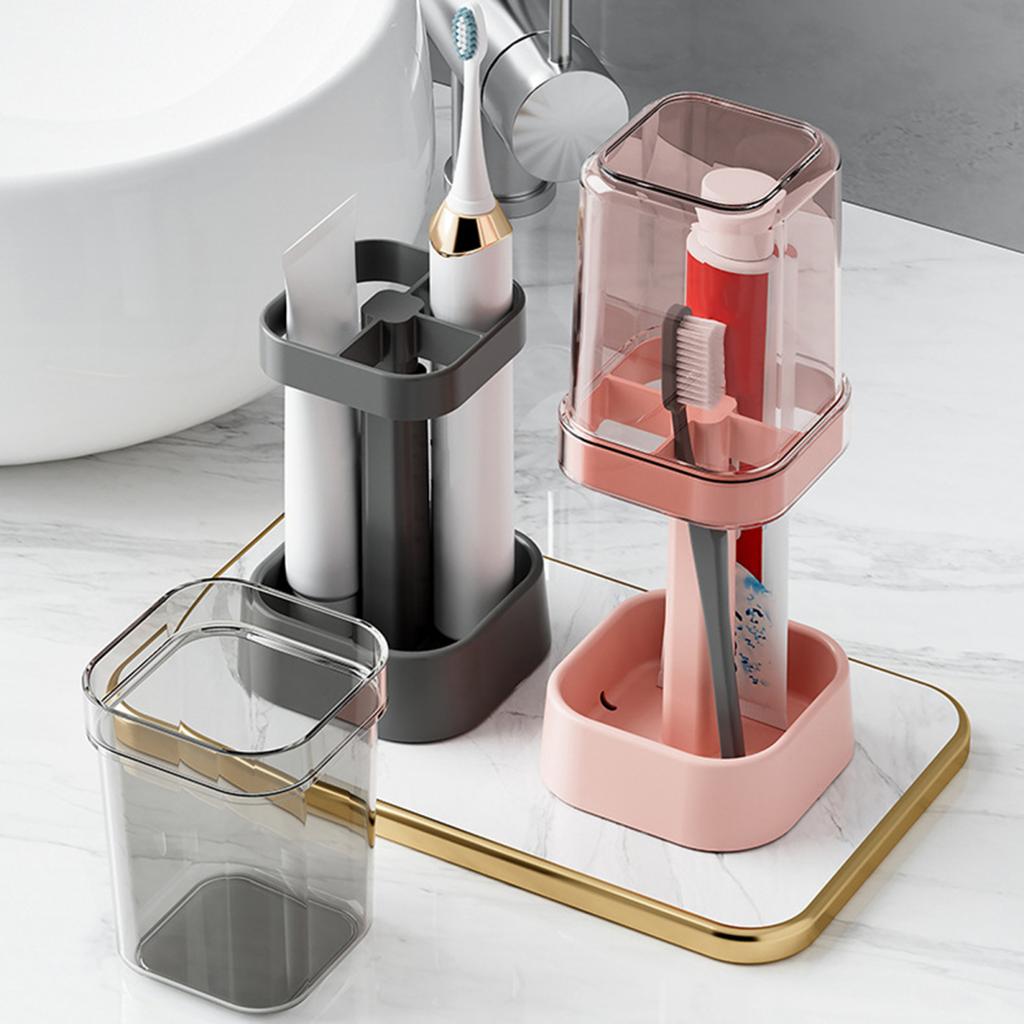 Подставка для зубной щетки Yousheng с чашкой, пылезащитная, регулируемая высота, 3 слота, держатель зубной пасты для электрической зубной щетки, многофункциональный органайзер