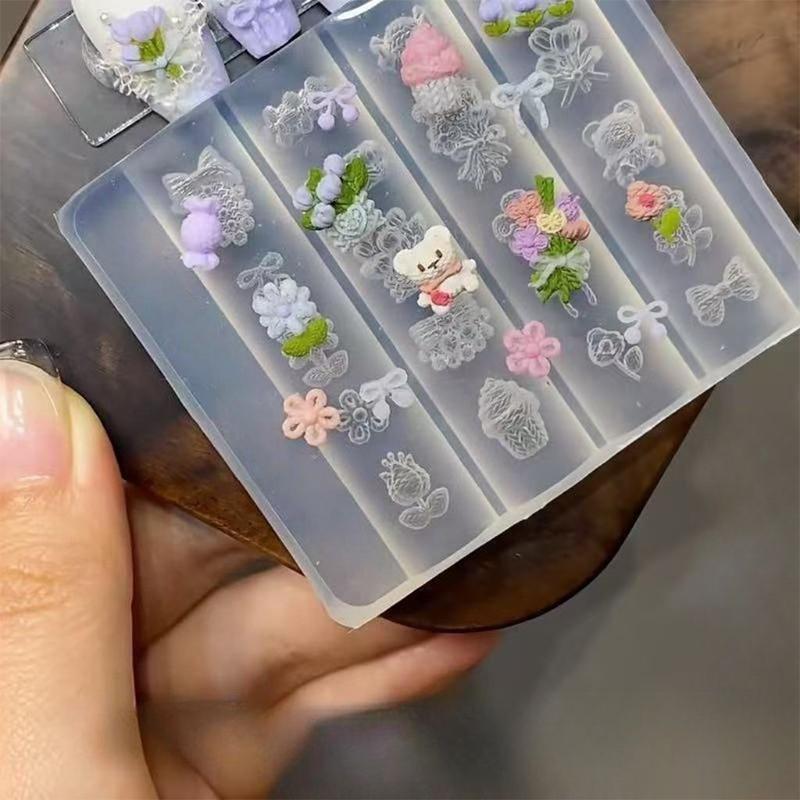 Bow Ribbon Silicone Nail Mold Flower Nail Decorations Nails Diy Design Stereoscopic Stamping Manicure Tools